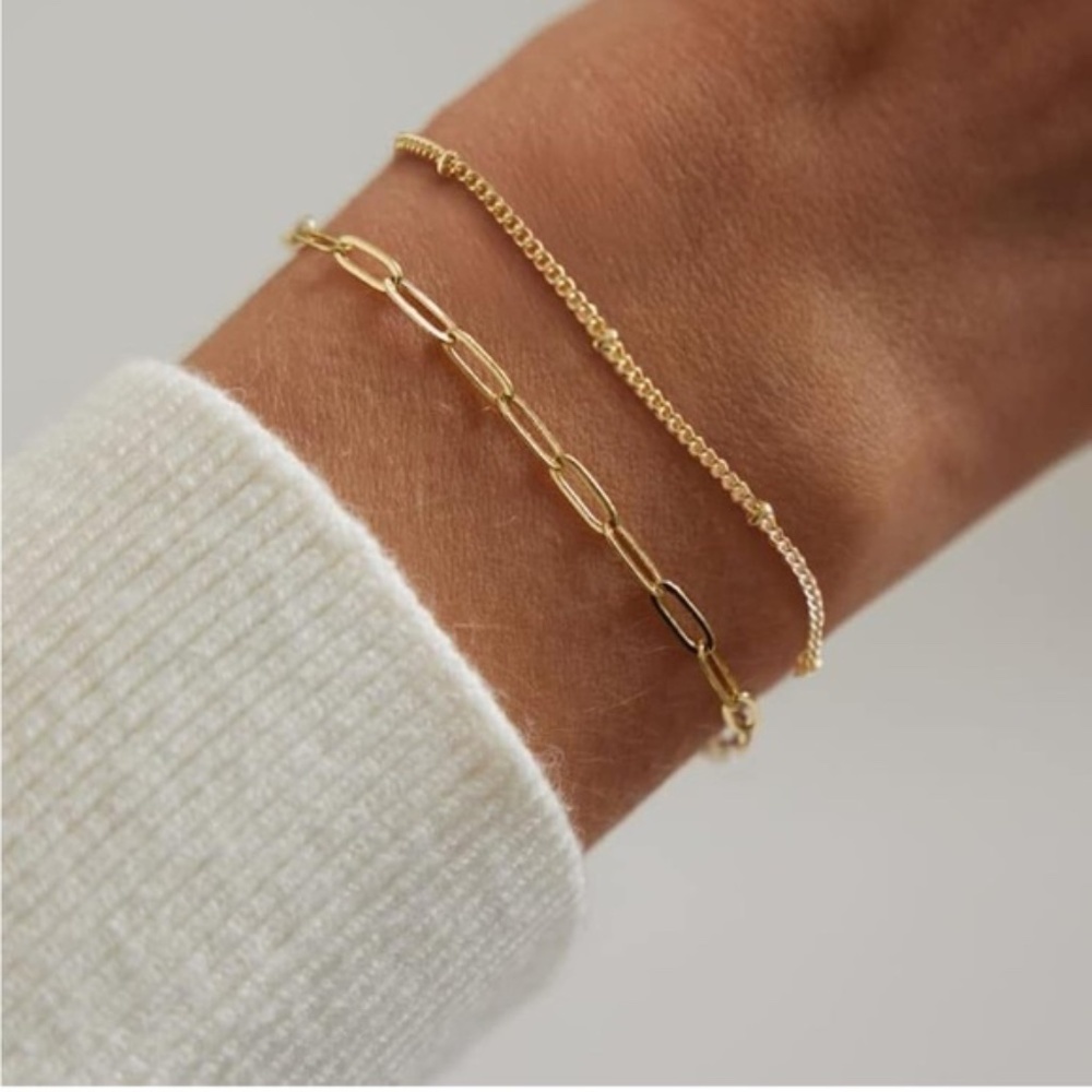 Gold 14k Gold Plated 2pc Paperclip Bracelet Set